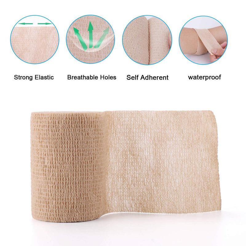 [Australia] - Self-Adhesive Cohesive Wrap Bandage Flexible Stretch Tape Athletic Strong Elastic First Aid Wrap Bandages for Wrist & Hand, Ankle Sprains, Swelling 6 Packs, 3Inch X 5Yards 
