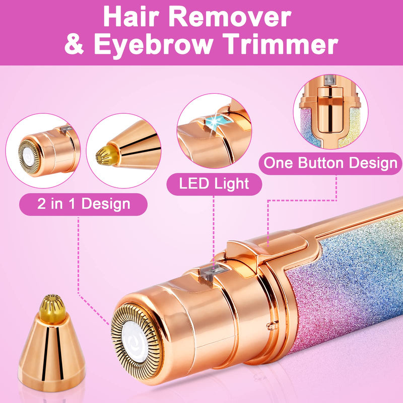 [Australia] - ACWOO Facial Hair Remover for Women, 2 in 1 Eyebrow Trimmer & Face Hair Removal, Painless Electric Remover for Lips Nose Face Body Peach Fuzz, Lady Shaver with 2 Eyebrow Trimmer, Built-in LED Light 