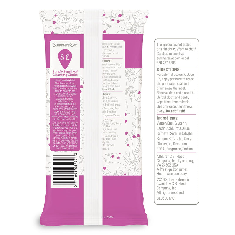 [Australia] - Summer's Eve Cleansing Cloths for Sensitive Skin - 32 ct - 2 pk 