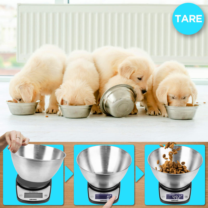 [Australia] - Duronic Kitchen Scales with Bowl for Baking KS5000BK/SS Digital Postal Parcel Weighing Scale 5KG Capacity Tare 1g Precision Stainless Steel 2.5L Bowl Black 