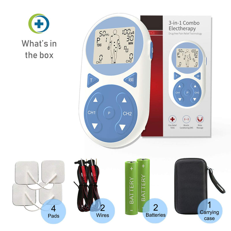 [Australia] - TENS Unit Muscle Stimulator EMS Pulse Massager 2020 Upgrade 3-in-1 Combination with Independent 2 Channels, 32 Preset&2 Manual Modes Professional Handheld Electrotherapy Device for Body Pain Relief 