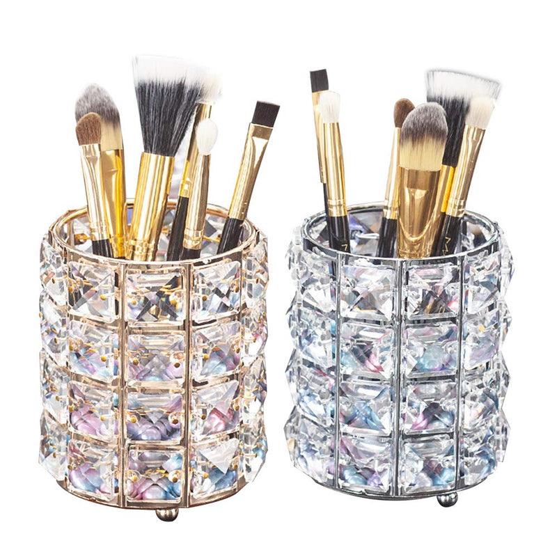 [Australia] - AiLa Makeup Brush Holder Organizer Golden Crystal Bling Personalized Gold Comb Brushes Pen Pencil Storage Box Container (Crystal Pot-Sliver) Crystal Pot-Sliver 