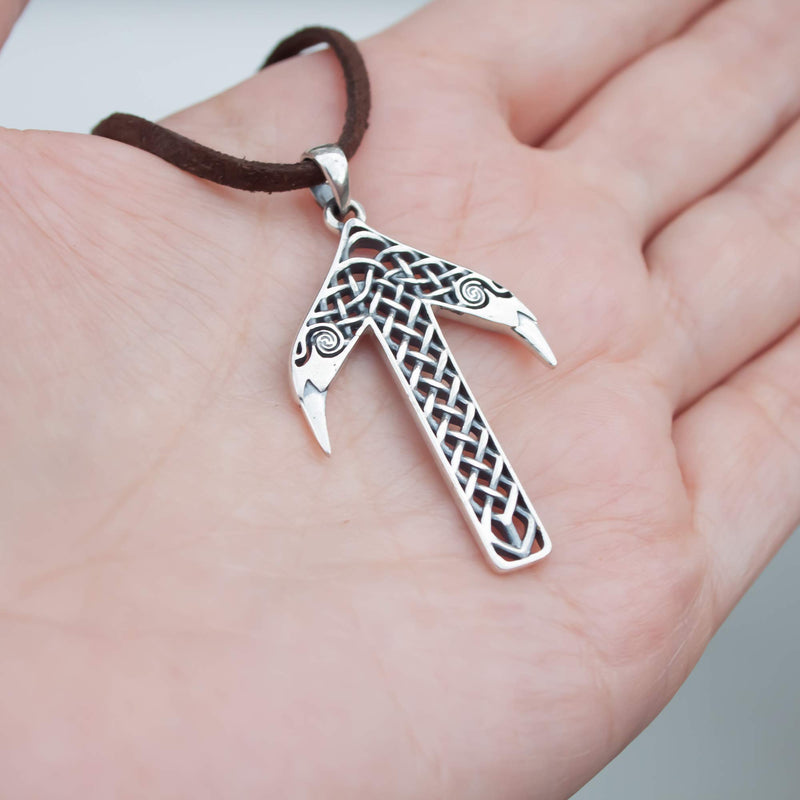 [Australia] - Viking Rune Tiwaz Teiwaz Tyr Necklace - 925 Sterling Silver - Pendant with Celtic Knot and Raven Heads - Norse Mythology Amulet Talisman- Nordic Scandinavian Runic Jewelry for Men Women - Handmade 