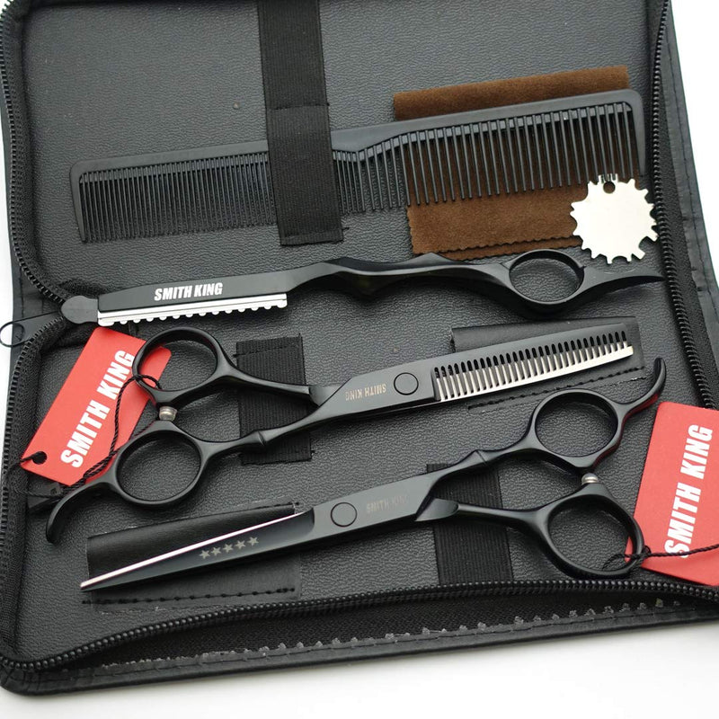 [Australia] - 6.0 inch hair scissors set hair cutting scissors & thinning scissors with razor&comb in 1 set (Black) 