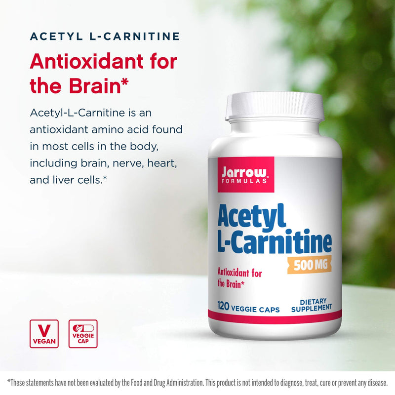 [Australia] - Jarrow Formulas Acetyl L-Carnitine 500 mg - 120 Veggie Caps - Antioxidant Protection for the Brain - Supports Energy Production & Metabolism - Heart & Cardiovascular Health - Up to 120 Servings 120 Count (Pack of 1) 