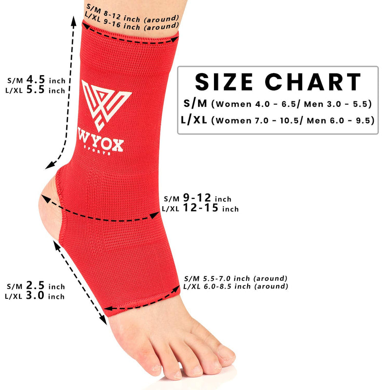 [Australia] - WYOX Ankle Wraps Support Boxing Gear for Men Women Muay Thai Ankle Support Kickboxing Wraps Gym Ankle Support (Pair) Red L / XL (Women 7.0 - 10.5/ Men 6.0 - 9.5) 