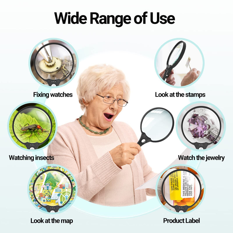[Australia] - Magnifying Glass with Light, 5.5 Inch Large Magnifier 2X 4X 25X Zoom Magnifying Glass Lens with 3 Bright LED Illuminated Lighted Handheld Magnifier for Seniors Reading, Stamps, Map Black 1 