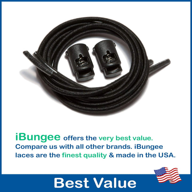 [Australia] - iBungee Laces (Elastic No Tie Shoelaces) (Made in the USA) 22-inch Black 