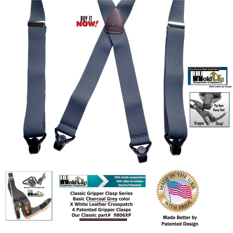 [Australia] - Classic Series HoldUp Suspenders Basic Charcoal Grey X-Back 