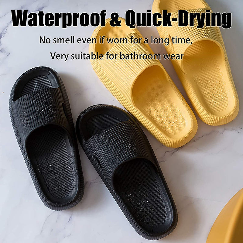 [Australia] - Pillow Slides Slippers, Sharllen Non-Slip Shower Bathroom Spa Slipper, Open Toe Spa Slippers, EVA Platform Thick Sole Quick Drying Super Soft Foam Massage Sandals for Women and Men Black 5.5-6.5 Women/5-6 Men 