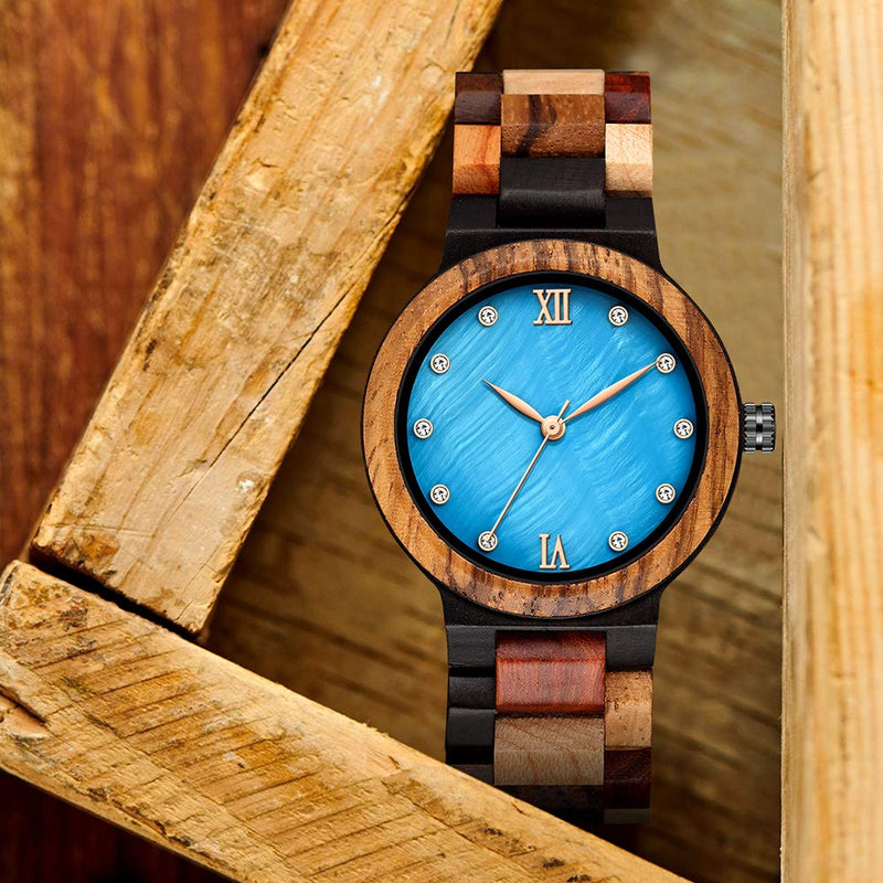 [Australia] - GORBEN Solid Wood Watch Women Quartz Multicolor Wooden Band Wristwatch Reloj de Mujer with Box type 1 