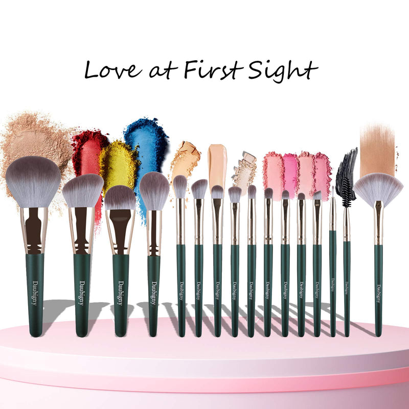 [Australia] - Makeup Brushes, Daubigny 16Pcs Complete Green Premium Synthetic Makeup Brush Set with Professional Foundation Brushes Powder Concealers Eye shadows Blush Makeup Brush for Perfect Makeup 