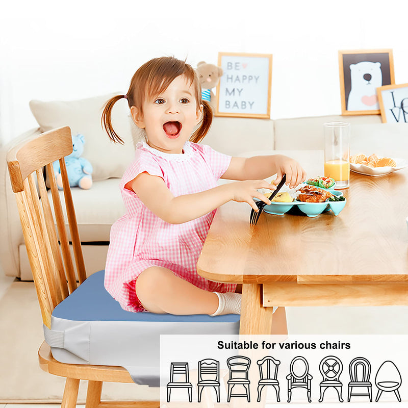 [Australia] - Kalawen Booster Seat for Dining Table, PU Washable with 2 Straps Adjustable Straps Safety Buckle Portable Travel Increasing Cushion, Blue 