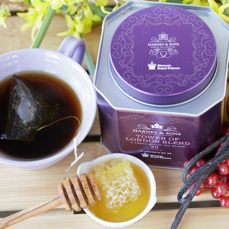 [Australia] - Harney & Sons Tower of London, 30 Sachets of Black Tea w/ Vanilla, Black Currant, Caramel, and Honey, Historic London Tea 