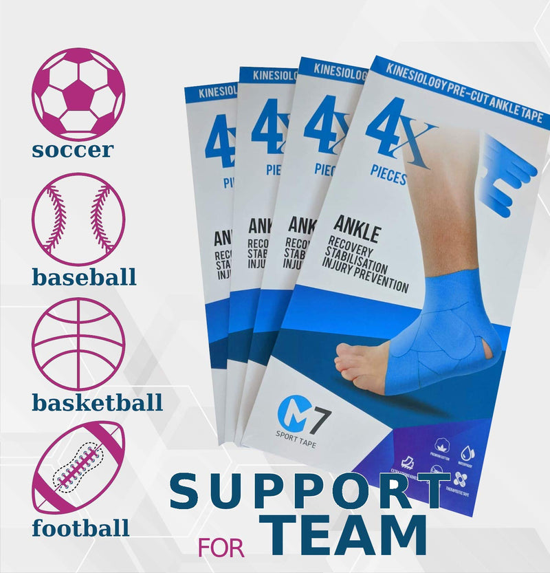 [Australia] - M7 Sport Kinesiology Ankle Tape for Ankle Sprain and Injury Recovery, Pain Relief Kinesiology Tape, Ankle Brace Compression Support, Plantar Fasciitis, Waterproof, Eases Swelling (Pink, 4-Pack) Pink 