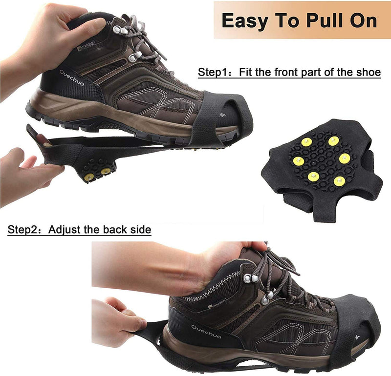 [Australia] - FUSIGO Ice Snow Traction Cleats, 10-Studs Walk Traction Cleats Crampons for Shoes and Boots Slip-on Stretch Footwear for Men Women Walking on Snow and Ice Large(7-9.5 men/8.5-11 women) 