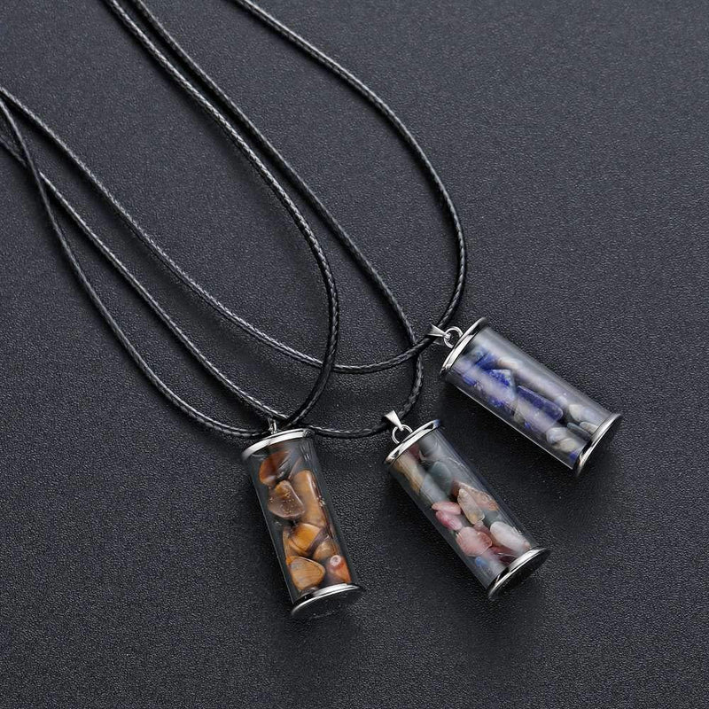 [Australia] - JUNHAN Chakra Healing Crystal Wishing Bottle Pendants Necklace for Womens Girls Tumbled Rock Wicca Tumble Stone Wish Reiki Energy Pendant Jewelry Amethyst 