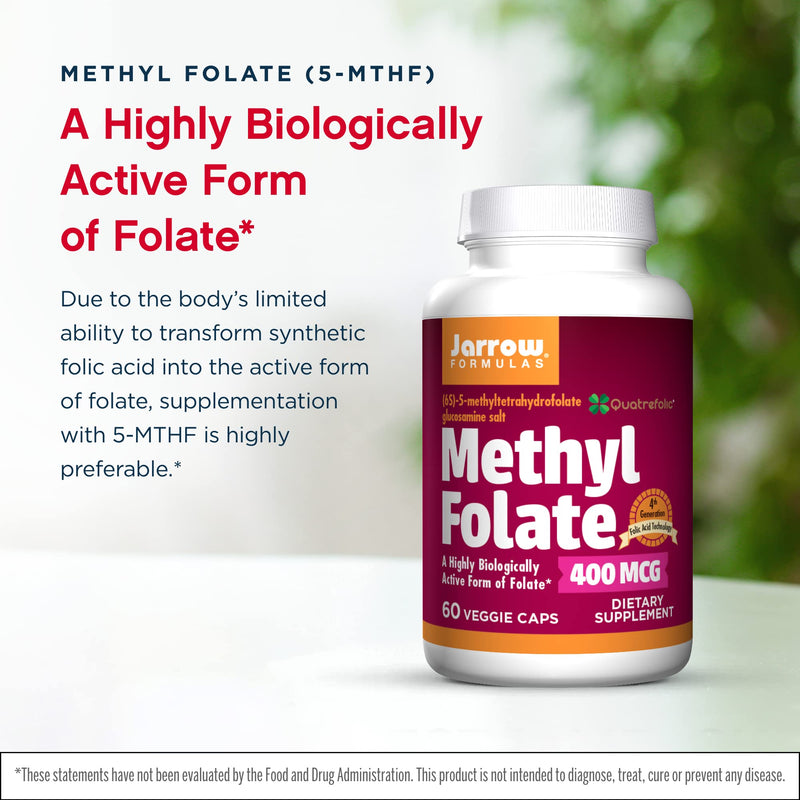 [Australia] - Jarrow Formulas Methyl Folate 400 mcg - 60 Veggie Caps - Highly Biologically Active Form of Folate - 4th Generation Folic Acid Technology - 60 Servings 60 Count (Pack of 1) 