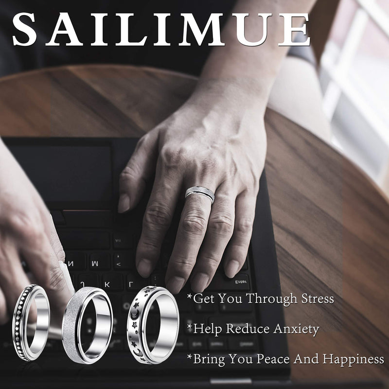 [Australia] - SAILIMUE 3 Pcs Stainless Steel Spinner Rings for Women Men Couple Rings Fidget Band Cool Rings Moon Star Celtic Stress Relieving ring for Anxiet Wedding Promise Rings Set Valentine's Day Gift(5-9) 5 