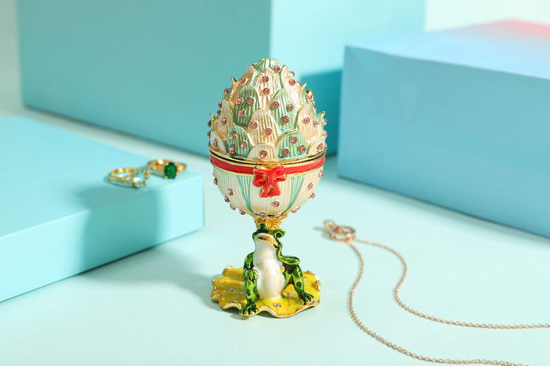 [Australia] - Furuida Faberge Egg Style Pitaya Enamel Jewelry Trinket Box Hinged with Crystal Ornaments Gift for Home Decor 