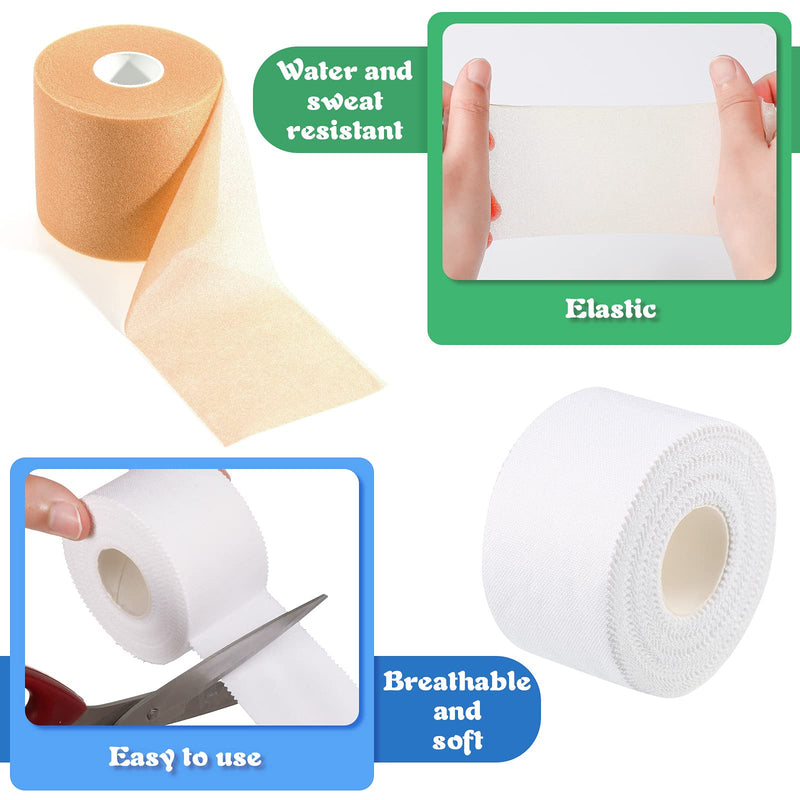 [Australia] - 4 Rolls Athletic Tape Foam Underwrap Kit Foam Prewrap Sports Tape Athletic Easy to Tear Ankle Tape for Climbing Boxing Football Trainers 2.75 Inch by 89 Feet, 1.5 Inch by 33 Feet (White, Beige) White, Beige 