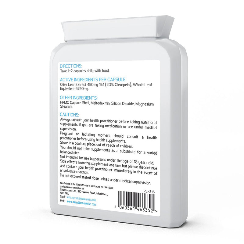 [Australia] - Olive Leaf Extract 6750mg Whole Leaf Equivalent - 60 Capsules - Containing 20% Active Oleuropein - Non GMO - Made in The UK 