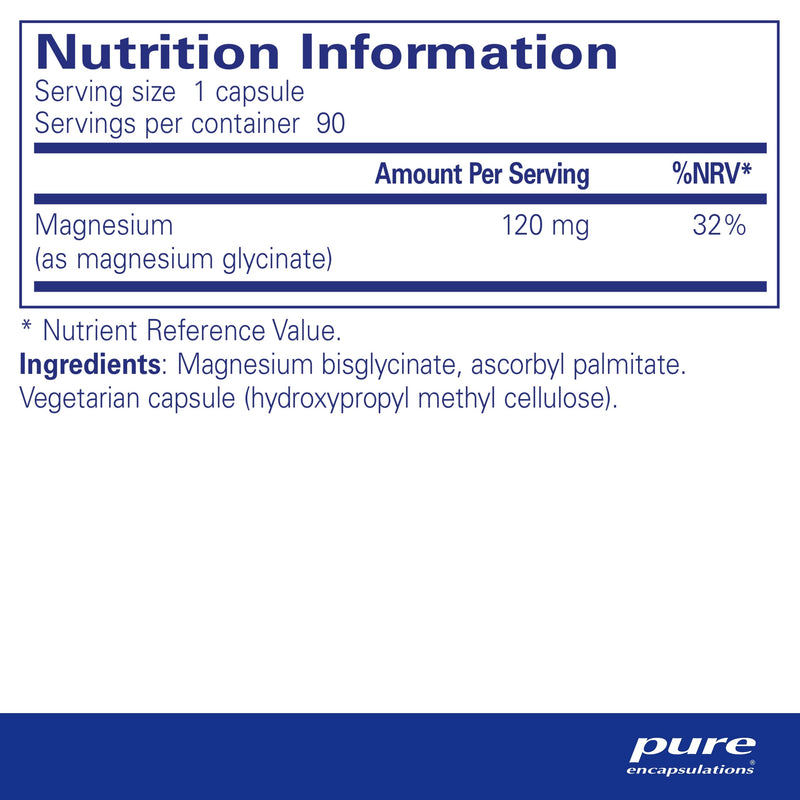 [Australia] - Pure Encapsulations - Magnesium (Glycinate) 120mg - Bioavailable Magnesium Chelate Tiredness and Fatigue Supplement - 90 Capsules 90 Count (Pack of 1) 