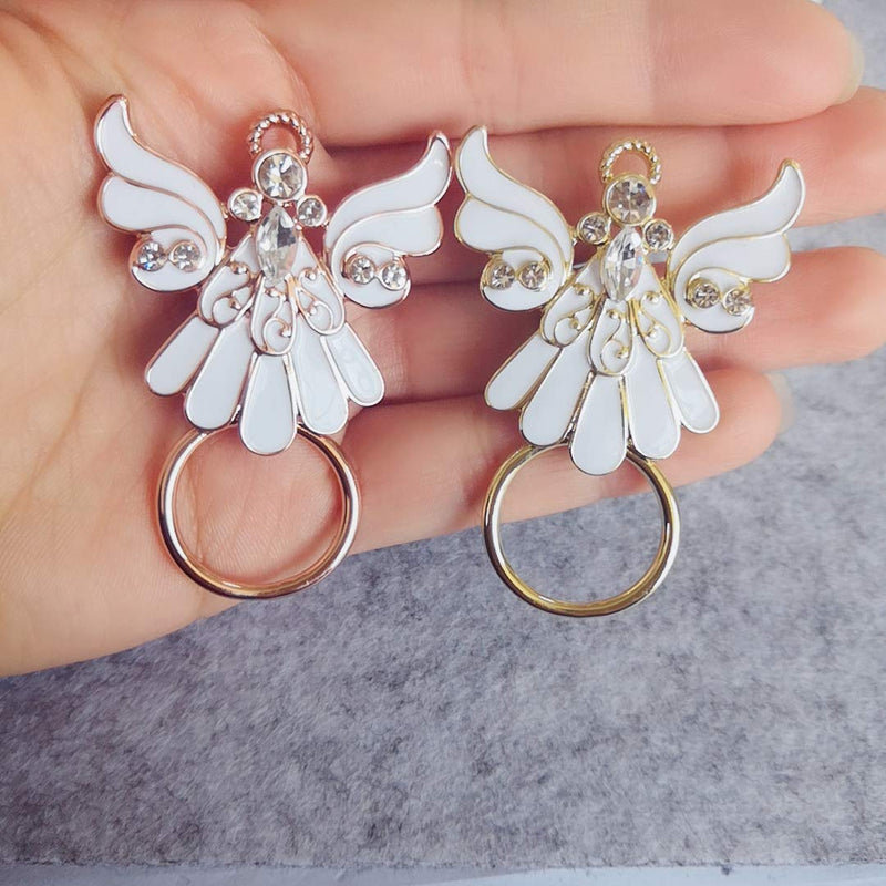 [Australia] - NOUMANDA White Enamel Clear Crystal Angel Wings Magnetic Eyeglass Holder Brooches Pin rose gold 