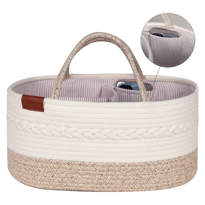 [Australia] - Aoohun Baby Nappy Caddy Organiser, Portable Cotton Rope Baby Storage Basket, Removable Compartment-Gift for Newborn (Desert) Desert 