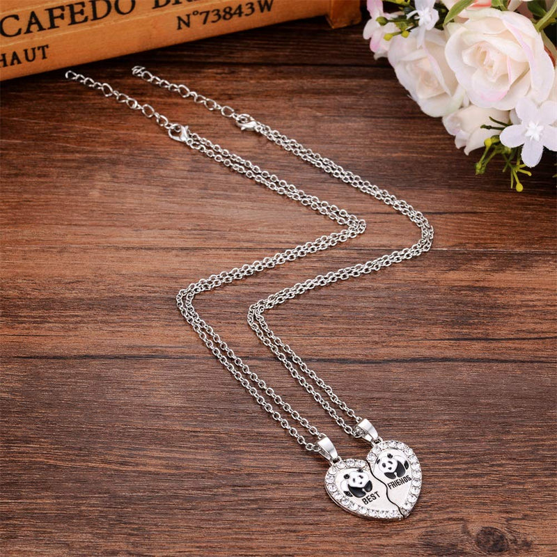 [Australia] - HooAMI Best Friends Necklaces Rhinestone Panda Animal Split Heart Pendant BFF Necklace 2pcs A1 Panda-silver 