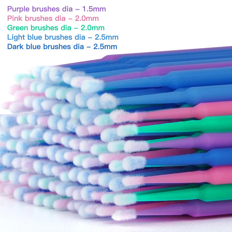 [Australia] - Cuttte 500 PCS Disposable Micro Applicators Brushes Latisse Applicator for Eyelashes Extensions and Makeup Application (Head Diameter: 1.5/2.0/2.5 mm) 