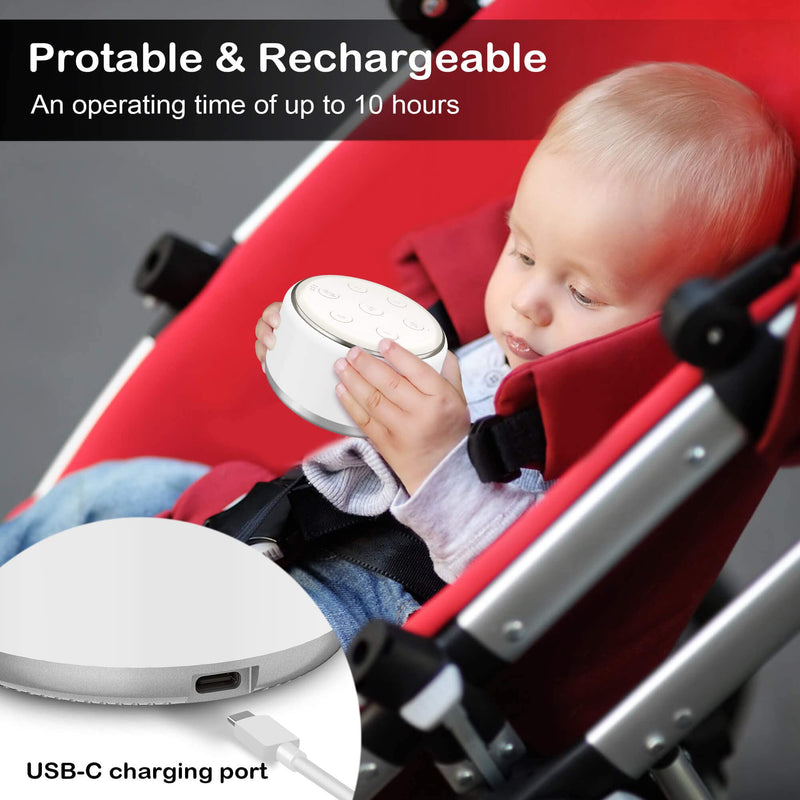 [Australia] - White Noise Machine for Sleeping Baby Kids – Portable Sound Machine with Night Light, USB Rechargeable, 34 Soothing Noises, Auto-Off Timer, Sleep Machine for Adults Babies Lullaby Travel Home White 