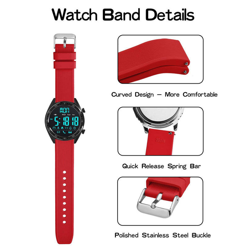 [Australia] - BISONSTRAP Silicone Watch Strap 18mm 20mm 22mm 24mm, Quick Release Rubber Replacement Band for Men Women Bracelet Red 