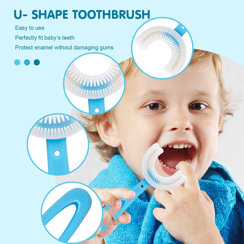 [Australia] - 2pcs Kids U Shaped Toothbrush, Food Grade Soft Silicone Toothbrush Head Tooth Cleaning, 360° Oral Teeth Care Kids Toothbrushes, Whole Mouth Baby Toothbrush, 2-12 Years Old (Blue) Blue 