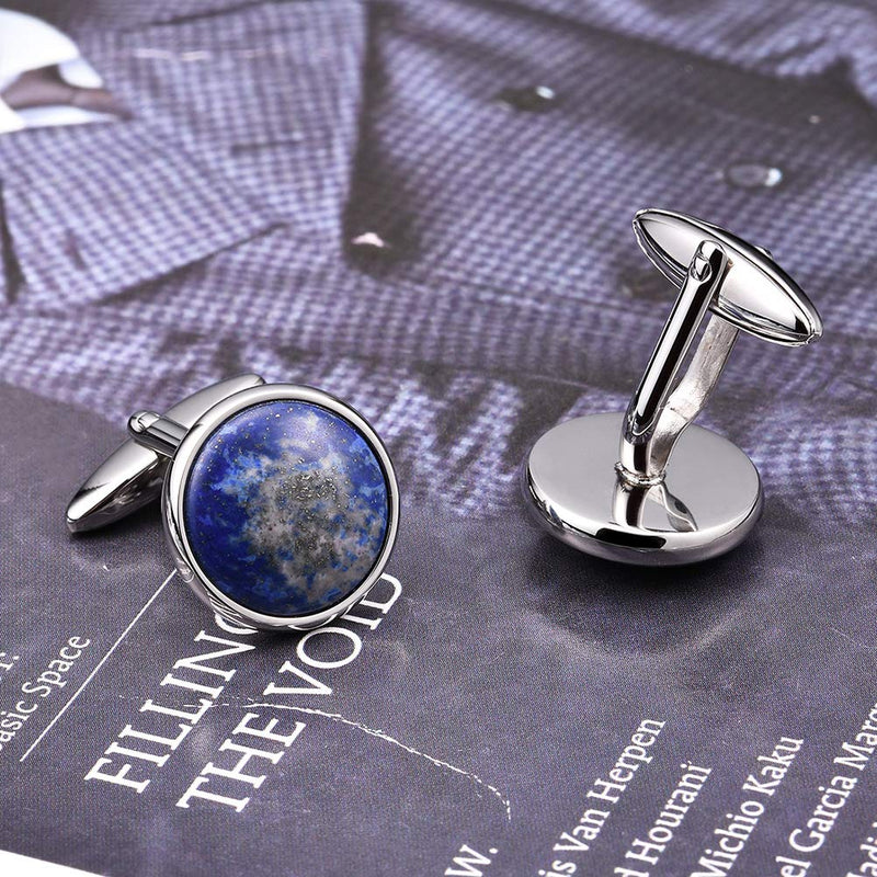 [Australia] - THREE KEYS JEWELRY Mens Blue Lapis Lazuli Cufflinks for Men Green Created Opal Inlay Black Cufflinks for Women Wedding Business Dress Shirts Silver Cufflinks Set lapis lazuli Inlay 