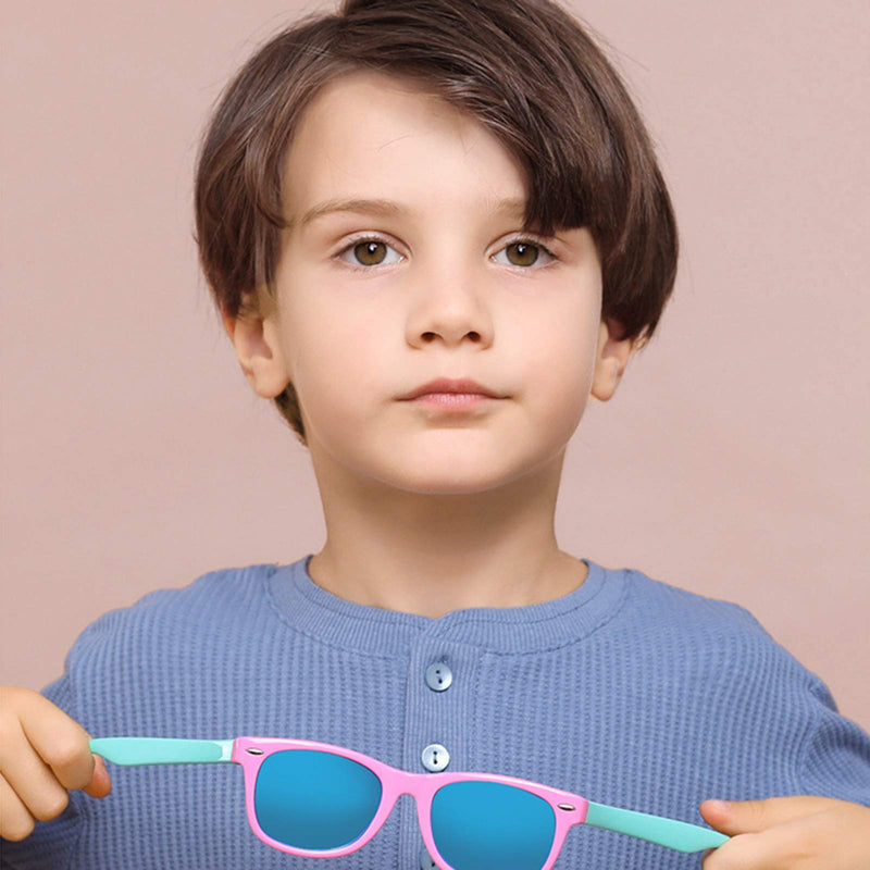 [Australia] - Kids Polarized Sunglasses for Boys Girls TPEE Rubber Flexible Frame Shades Age 3-12 01 Bright Black + Rose Red/Pink + Blue/Yellow 45 Millimeters 