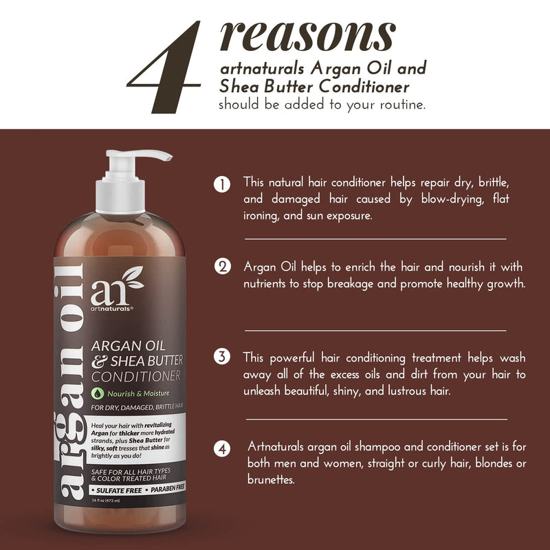 [Australia] - ArtNaturals Argan Oil Hair Conditioner - (16 Fl Oz / 473ml) - Sulfate Free - Deep Conditioning Treatment for Natural, Oily, Curly, Color Treated, Damaged and Dry Hair - Moisturizing for Men and Women 