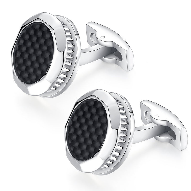 [Australia] - HONEY BEAR Round Mens Cufflinks Stainless Steel for Business Wedding Gift Black 