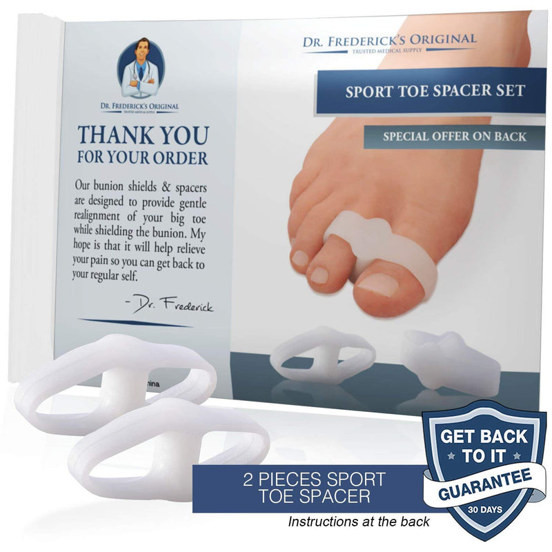 [Australia] - Dr. Frederick's Original 2 Piece Sport Bunion Toe Spacer Set - 1 Pair Soft Gel Splints - One Size Fits All - Fast Relief - Wear with Shoes - for Men & Women 