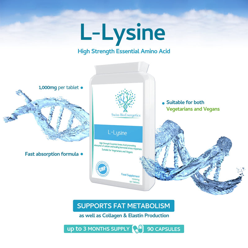 [Australia] - L-Lysine Tablets 1,000mg 90 Tablets - High Strength Essential Amino Acid Promoting Absorption of Calcium and Healthy Hormonal Stress Responses 