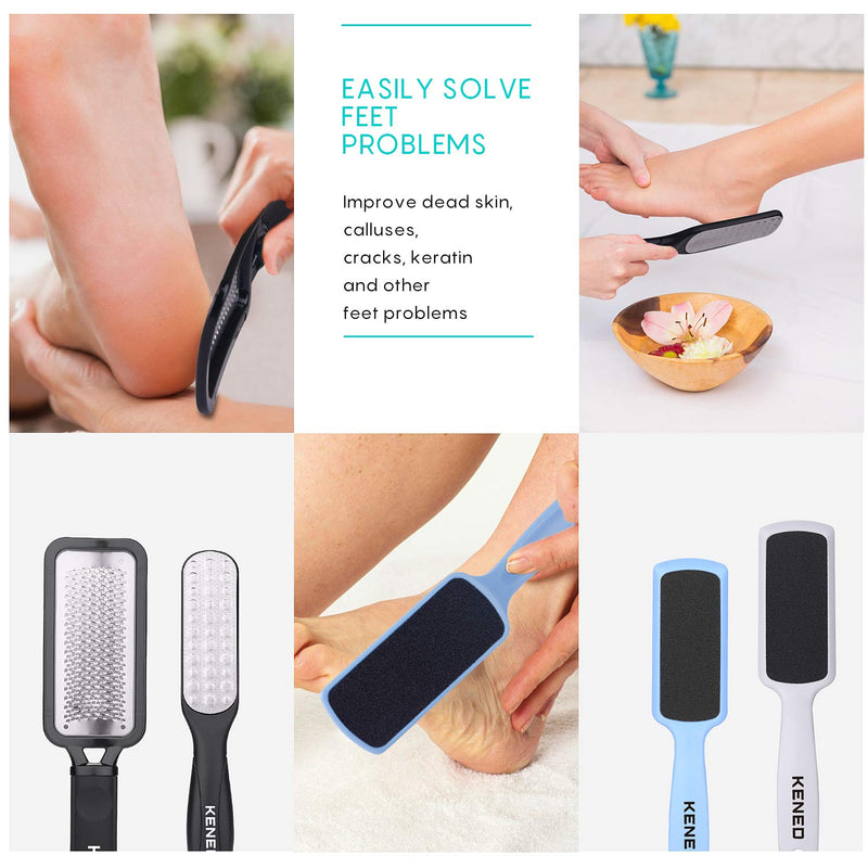 [Australia] - Foot Scrubber Pedicure Tools Rasp - 5 PCS KENED Foot File Callus Remover For Feet To Remove Hard Skin - 2 X Stainless Steel Black, 3 X Plastic Blue Black+Blue 