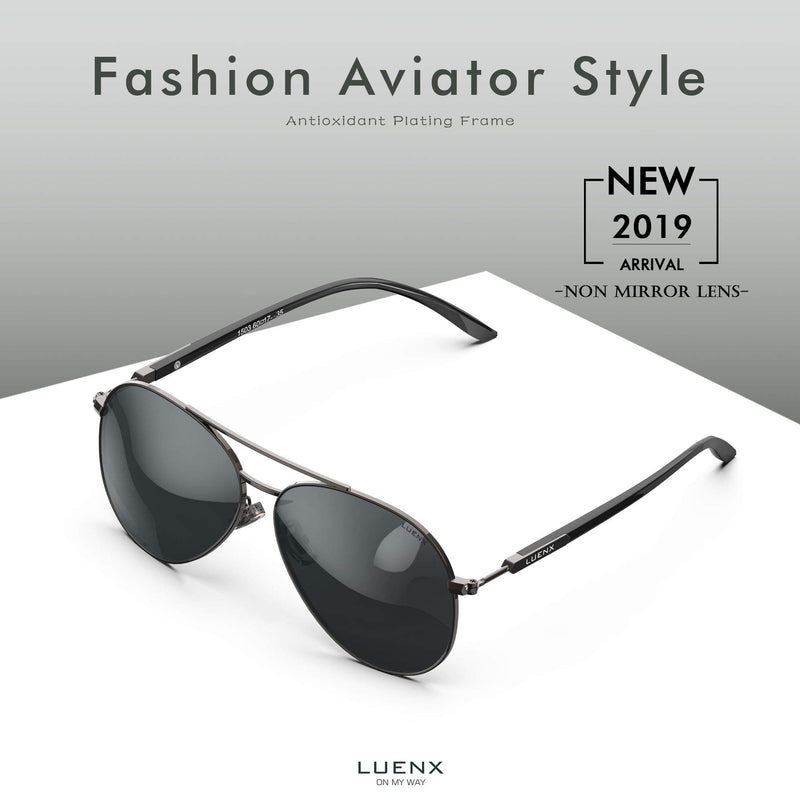 [Australia] - LUENX Aviator Sunglasses for Men Women-Polarized Driving UV 400 Protection with Case 1-black/Gun Frame/Non-mirrored 60 Millimeters 