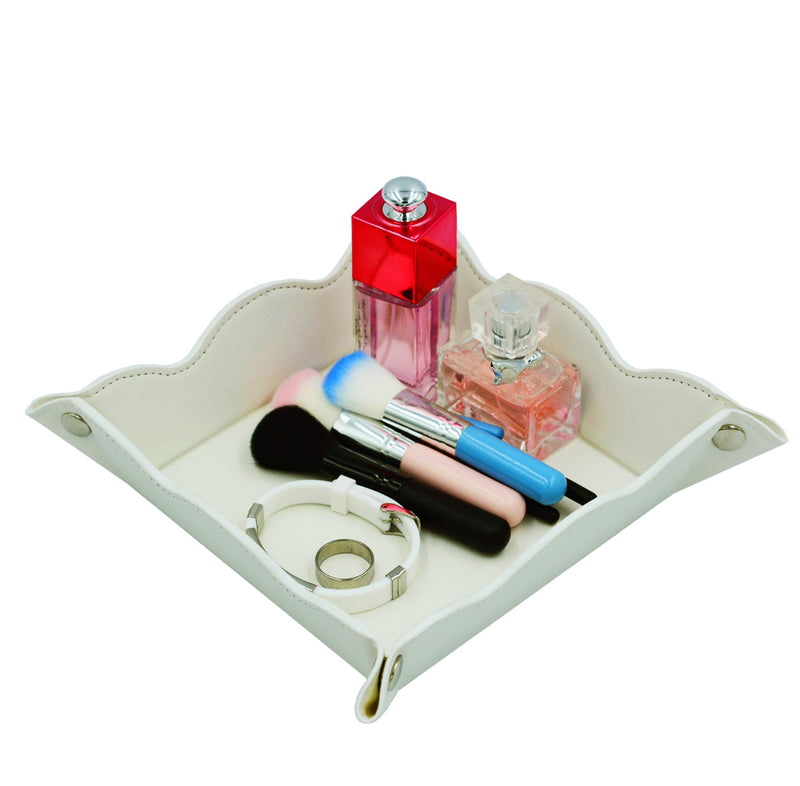 [Australia] - LISRSC Leather Valet Tray for Women,Trinket Jewelry Cosmetic Organizer Catchall Tray for Desk Dresser Nightstand (Off White) Off White 