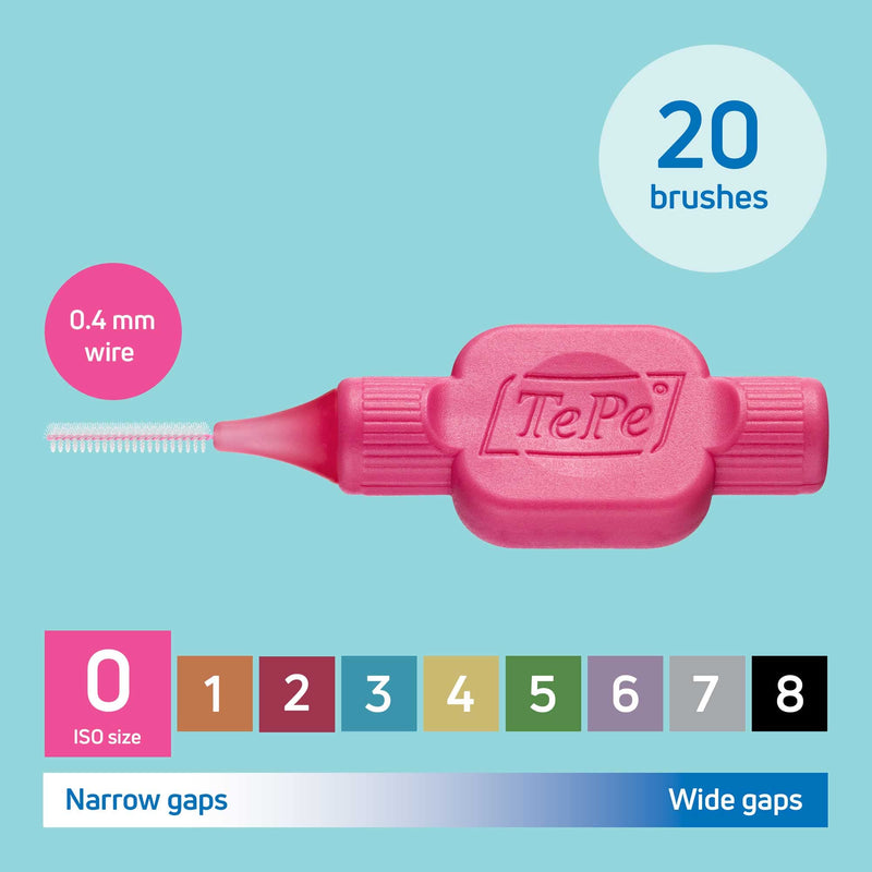 [Australia] - TePe Interdental Brush, Original, Pink, 0.4 mm/ISO 0, 20pcs, plaque removal, efficient clean between the teeth, tooth floss, for narrow gaps 1x20 pcs Pink (Size 0) 