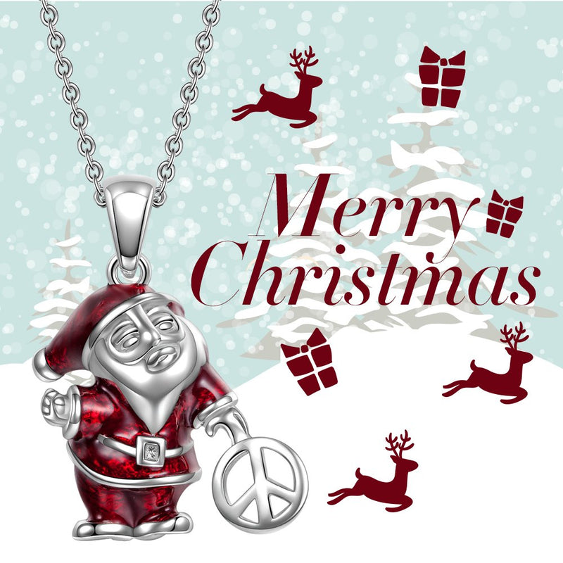 [Australia] - NINAQUEEN Christmas Charms Gifts Santa Claus 925 Sterling Silver Pendant Necklace with Peace Sign, Jewelry Gifts for Her Birthday Gift for Women Girl 