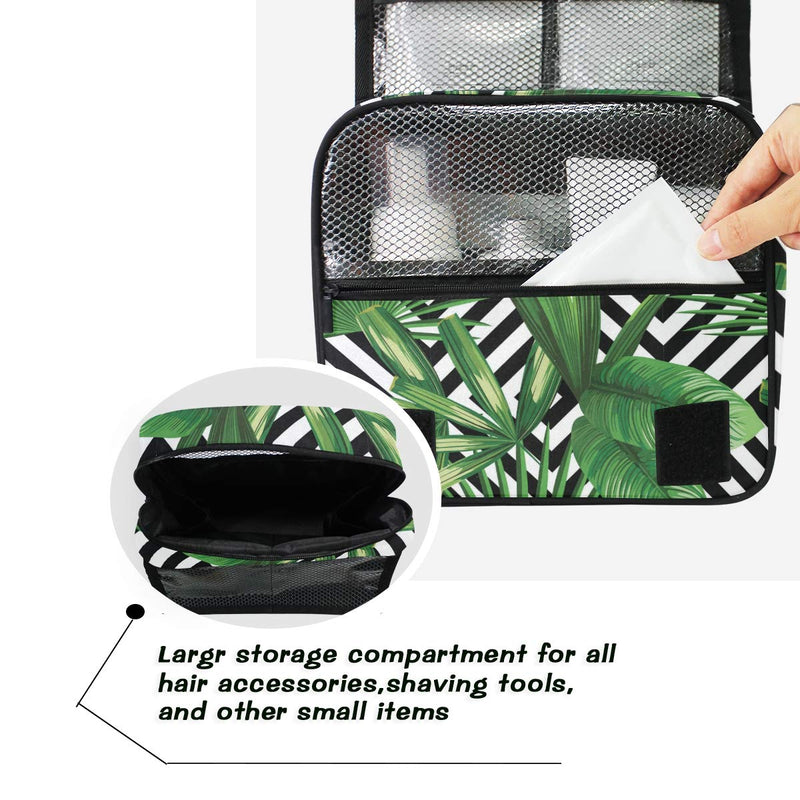 [Australia] - CUTEXL Cosmetic Bag Geometric Tropical Palm Leaves Plaid Large Hanging Wash Gargle Bag Portable Travel Toiletry Bag Makeup Case Organizer for Women Lady 