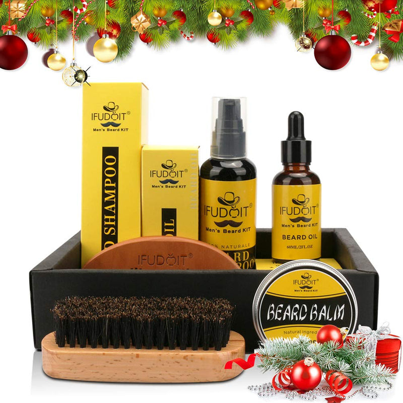 [Australia] - Men's Beard Grooming Kit, Beard Care Kit with Beard Shampoo Wash, Beard Oil, Beard Balm, Brush, Comb, Gift for Men 5 In 1 