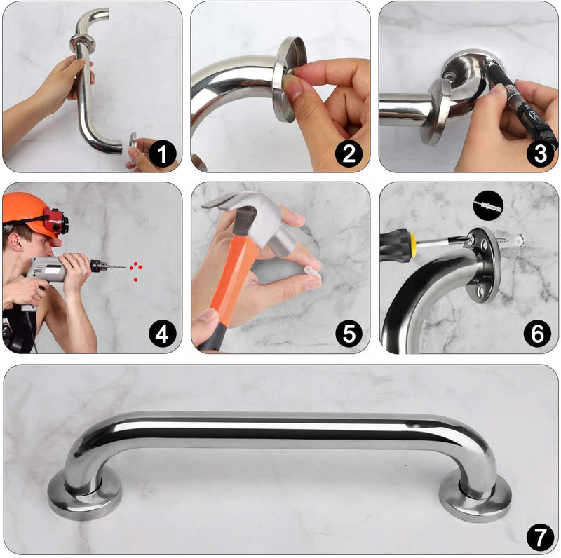 [Australia] - 2 Pack Shower Grab Rail,Stainless Steel Bathroom Grab Bar, Shower Handle, Bath Handle, Grab Bars Elderly for Bathroom (12 Inch ) 12inches 