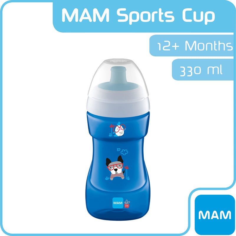 [Australia] - MAM Sports Cup, 330 ml, Trendy Non-Spill Cup for 12+ Months, Baby Cup Bottle with Free Flow Spout, Toddler Cup, Blue (Designs May Vary) 