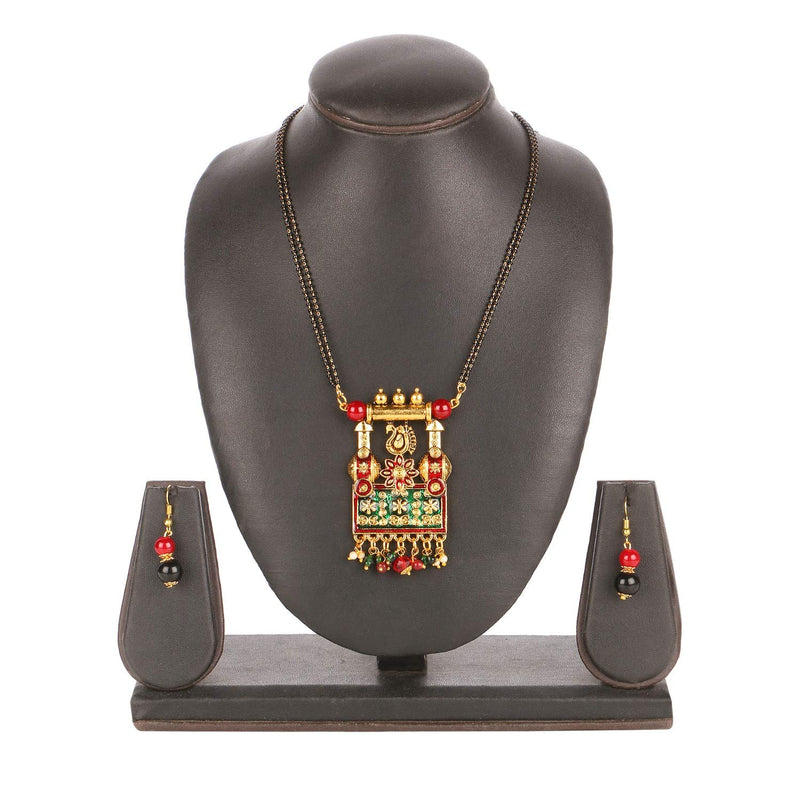 [Australia] - Efulgenz Mangalsutra Indian Jewelry Boho Vintage Antique Ethnic Oxidised Gold Pendant Beaded Necklace Drop Earring Set 